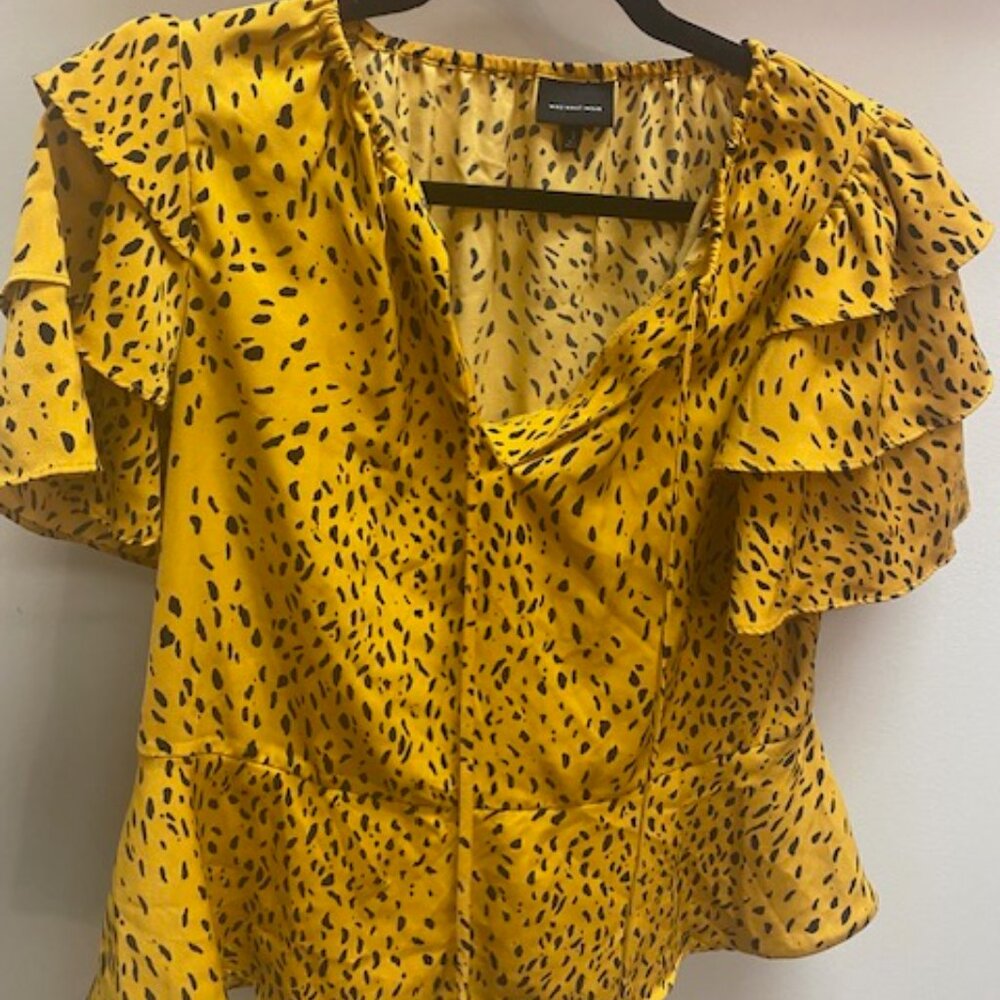 Who What Wear: Gold Animal Print Ruffle Top